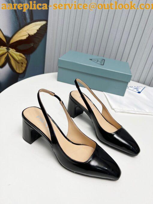 Replica Prada Slingbacks Pumps 65mm In Black Patent Leather 4