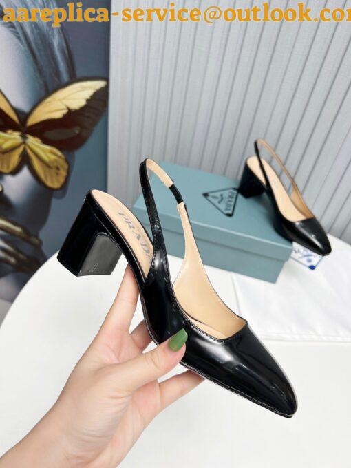 Replica Prada Slingbacks Pumps 65mm In Black Patent Leather 5