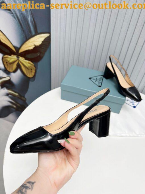 Replica Prada Slingbacks Pumps 65mm In Black Patent Leather 6