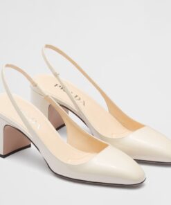 Replica Prada Slingbacks Pumps 65mm In White Patent Leather