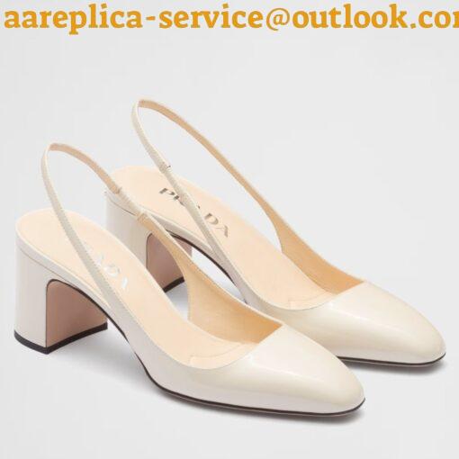 Replica Prada Slingbacks Pumps 65mm In White Patent Leather