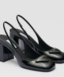 Replica Prada Slingbacks Pumps 75mm In Black Patent Leather