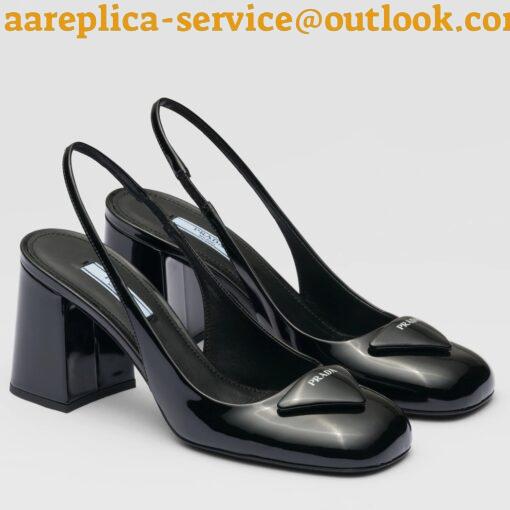 Replica Prada Slingbacks Pumps 75mm In Black Patent Leather