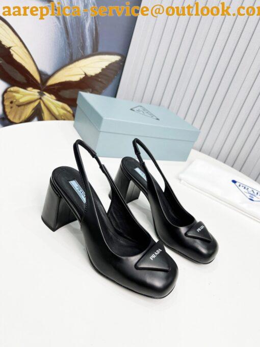 Replica Prada Slingbacks Pumps 75mm In Black Patent Leather 3