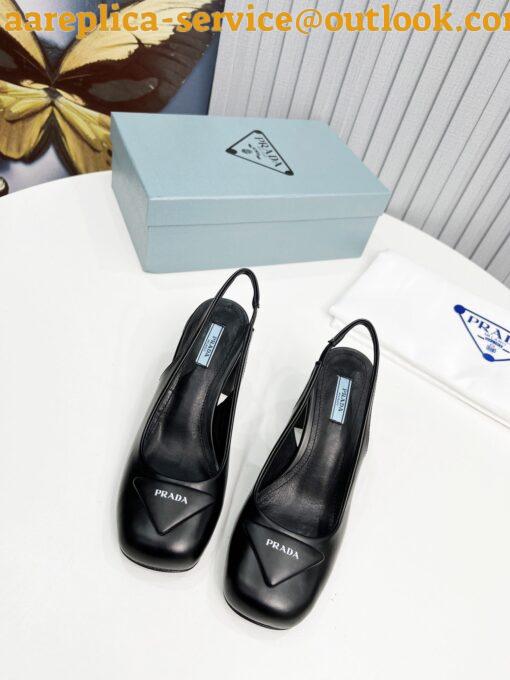 Replica Prada Slingbacks Pumps 75mm In Black Patent Leather 4