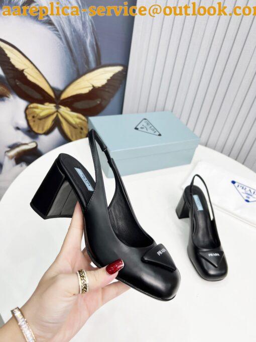 Replica Prada Slingbacks Pumps 75mm In Black Patent Leather 5