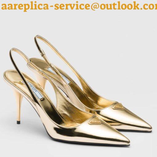 Replica Prada Slingbacks Pumps 85mm In Gold Metallic Leather 10