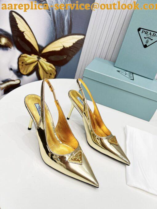 Replica Prada Slingbacks Pumps 85mm In Gold Metallic Leather 11