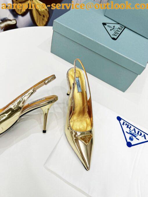 Replica Prada Slingbacks Pumps 85mm In Gold Metallic Leather 14