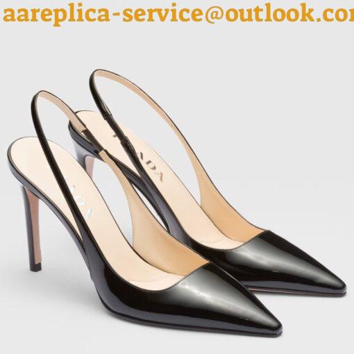 Replica Prada Slingbacks Pumps 95mm In Black Patent Leather 16