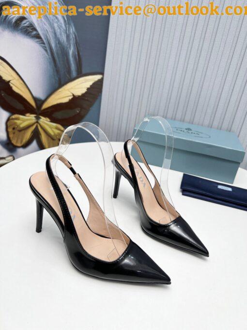 Replica Prada Slingbacks Pumps 95mm In Black Patent Leather 20