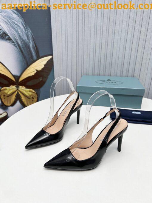 Replica Prada Slingbacks Pumps 95mm In Black Patent Leather 21