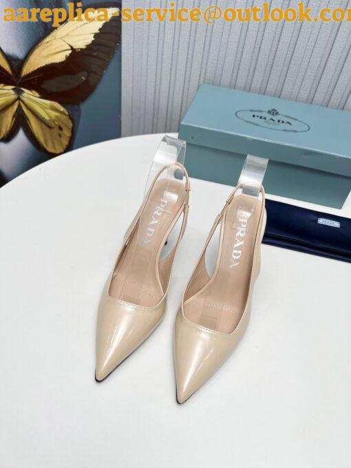 Replica Prada Slingbacks Pumps 95mm In Powder Pink Patent Leather 5