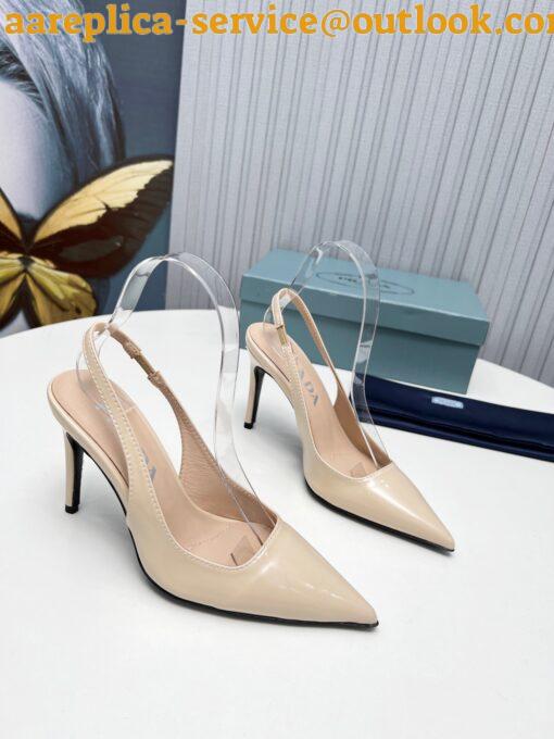 Replica Prada Slingbacks Pumps 95mm In Powder Pink Patent Leather 8