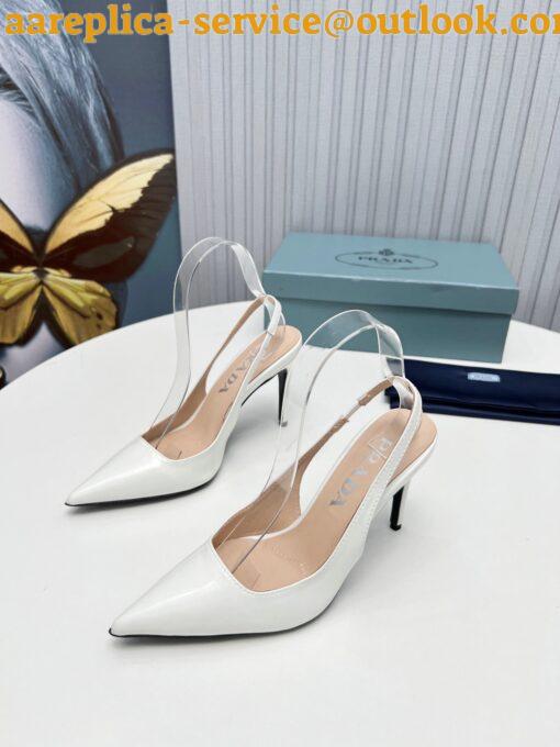 Replica Prada Slingbacks Pumps 95mm In White Patent Leather 5