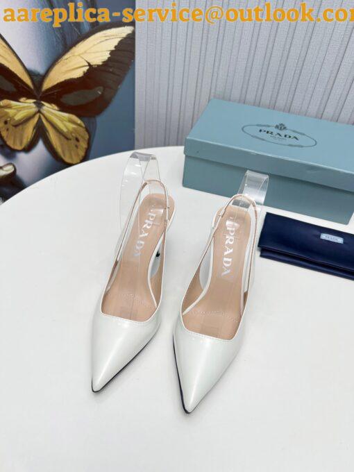 Replica Prada Slingbacks Pumps 95mm In White Patent Leather 7