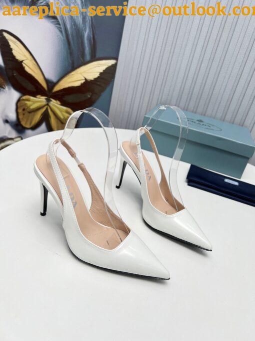 Replica Prada Slingbacks Pumps 95mm In White Patent Leather 8