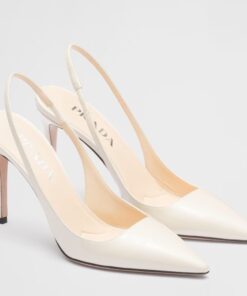 Replica Prada Slingbacks Pumps 95mm In White Patent Leather