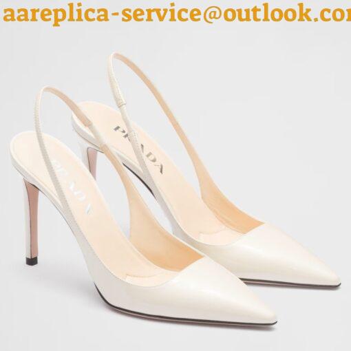 Replica Prada Slingbacks Pumps 95mm In White Patent Leather