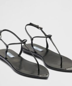 Replica Prada Thong Sandals In Black Brushed Leather