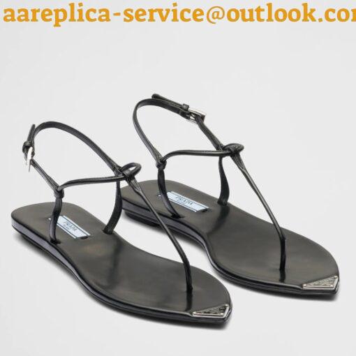 Replica Prada Thong Sandals In Black Brushed Leather 2