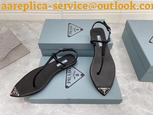 Replica Prada Thong Sandals In Black Brushed Leather 4