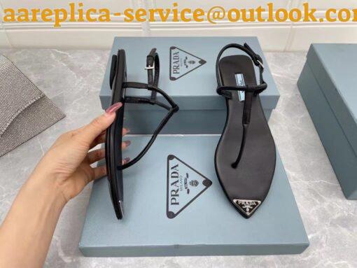 Replica Prada Thong Sandals In Black Brushed Leather 9