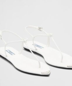 Replica Prada Thong Sandals In White Brushed Leather