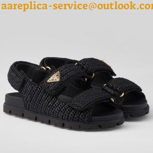 Replica Prada Women’s Crochet Sandals in Black Raffia