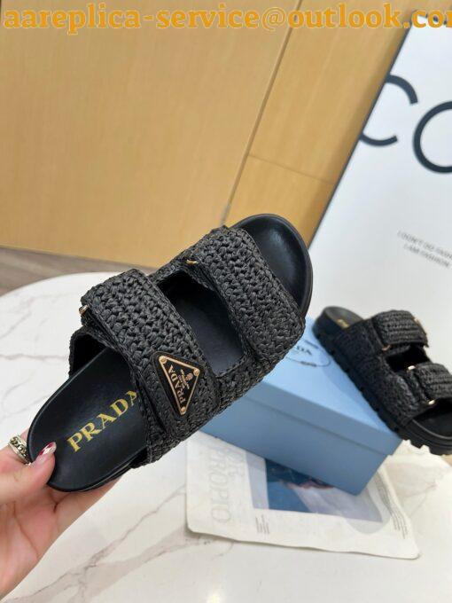 Replica Prada Women’s Crochet Sandals in Black Raffia 7