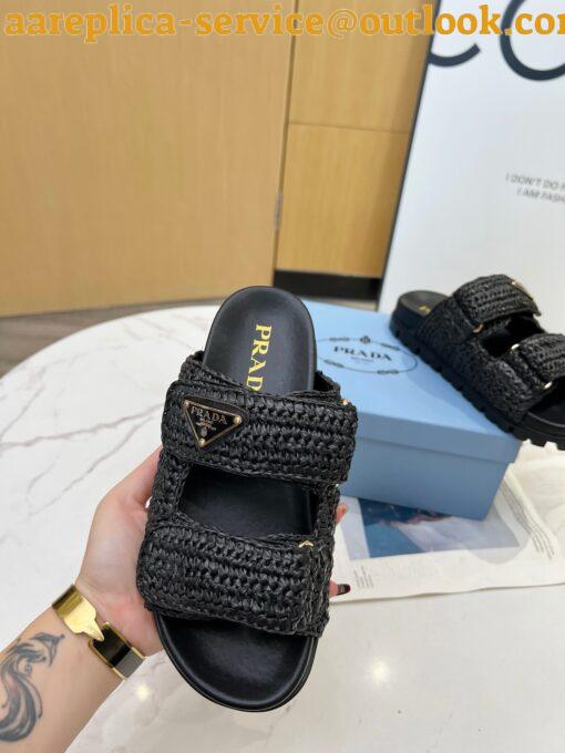 Replica Prada Women’s Crochet Sandals in Black Raffia 8