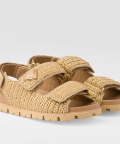 Replica Prada Women’s Crochet Sandals in Natural Raffia