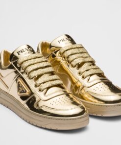 Replica Prada Women’s Downtown Sneakers In Gold Metallic Leather