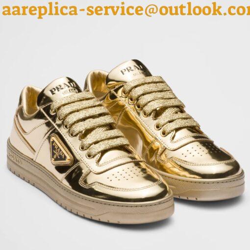 Replica Prada Women’s Downtown Sneakers In Gold Metallic Leather