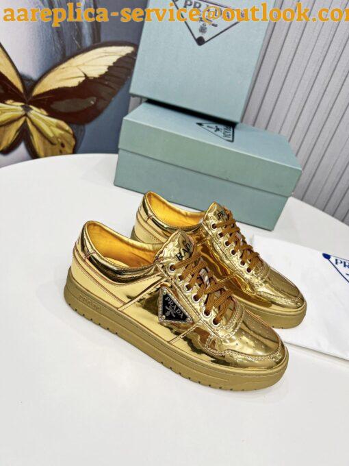 Replica Prada Women’s Downtown Sneakers In Gold Metallic Leather 3