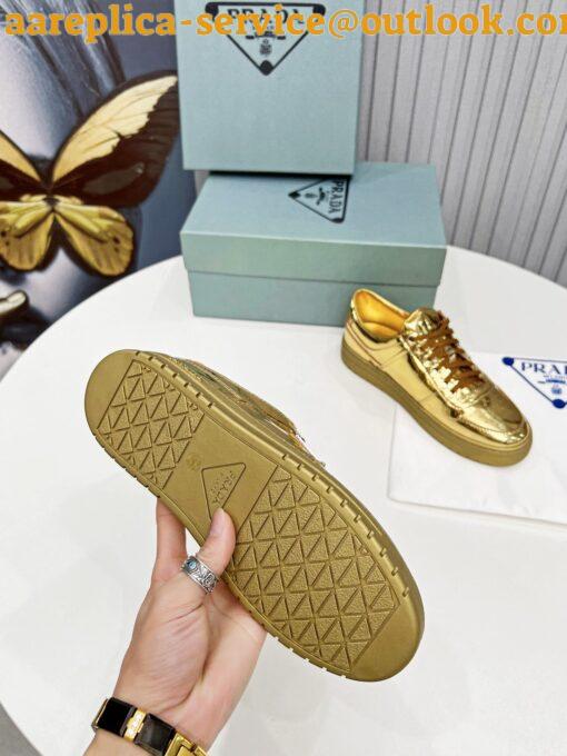 Replica Prada Women’s Downtown Sneakers In Gold Metallic Leather 5