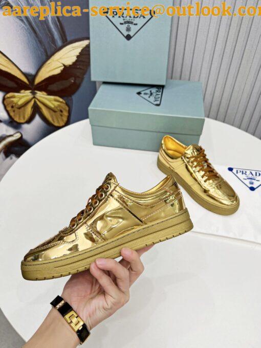 Replica Prada Women’s Downtown Sneakers In Gold Metallic Leather 7