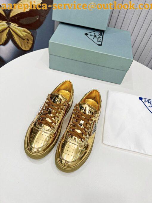 Replica Prada Women’s Downtown Sneakers In Gold Metallic Leather 8