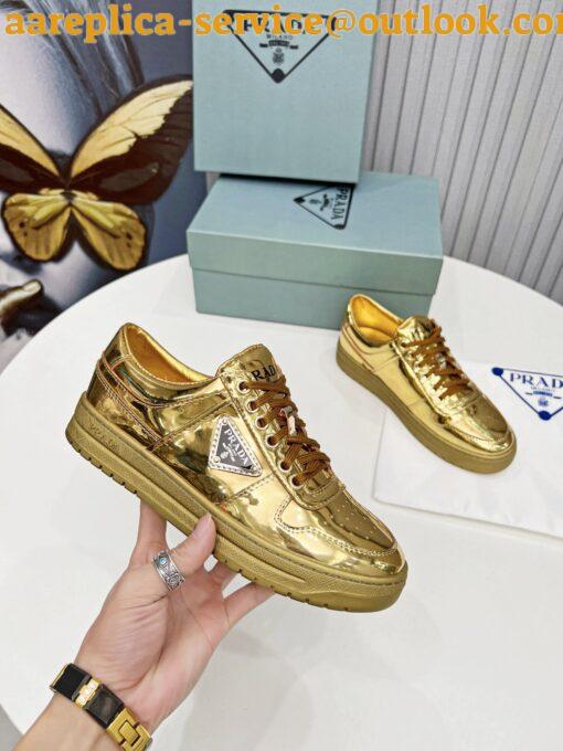 Replica Prada Women’s Downtown Sneakers In Gold Metallic Leather 9