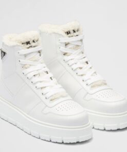 Replica Prada Women’s High-top Sneakers in Leather and Shearling