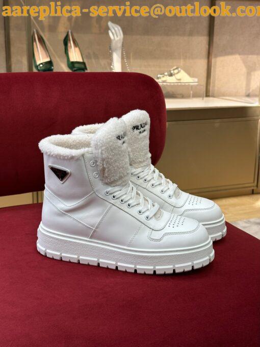 Replica Prada Women’s High-top Sneakers in Leather and Shearling 7