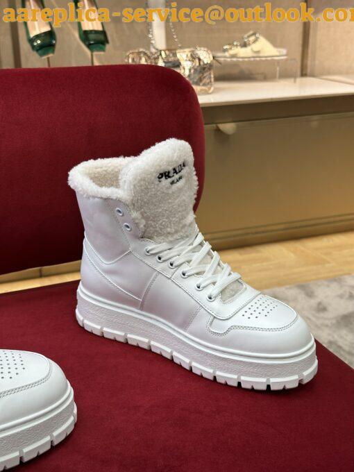 Replica Prada Women’s High-top Sneakers in Leather and Shearling 10