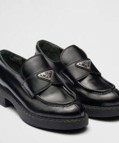 Replica Prada Women’s Monolith Loafers In Black Brushed Leather 2