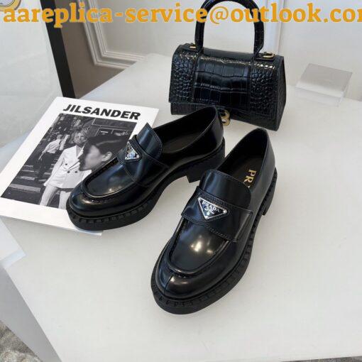 Replica Prada Women’s Monolith Loafers In Black Brushed Leather 8