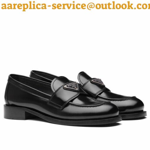 Replica Prada Women’s Loafers In Black Unlined Brushed Leather