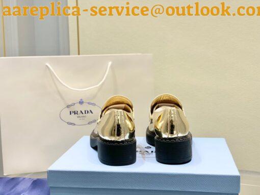 Replica Prada Women’s Loafers In Gold Metallic Leather 6