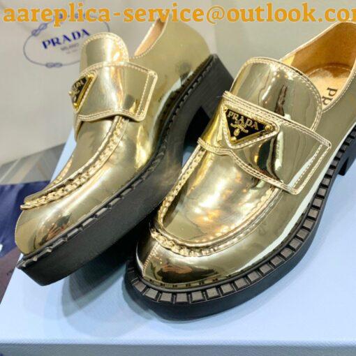 Replica Prada Women’s Loafers In Gold Metallic Leather 7