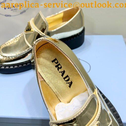 Replica Prada Women’s Loafers In Gold Metallic Leather 10