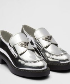 Replica Prada Women’s Loafers In Silver Metallic Leather