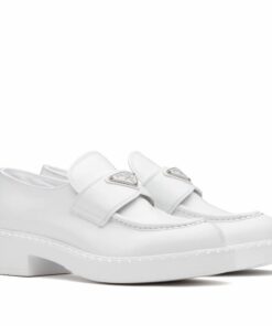 Replica Prada Women’s Loafers In White Brushed Leather